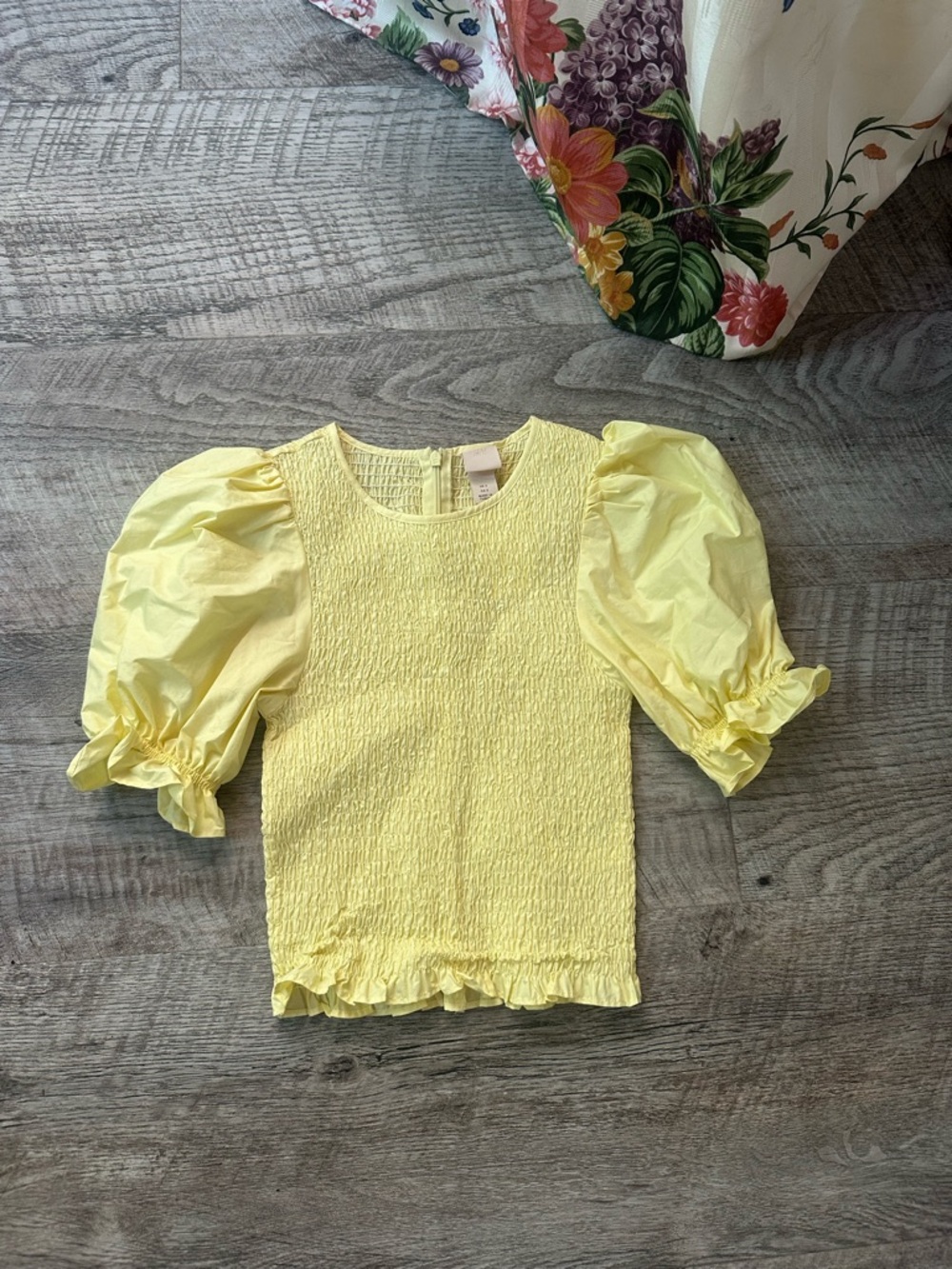 H&M Yellow Smocked Top with Puff Sleeves